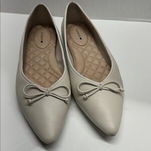 Birdies The Goldfinch Ballet Flats Pointed Toe Bow Slip On Leather Shoes Ivory 9